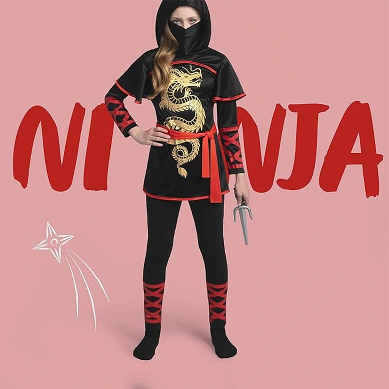Themed Photoshoot Trendy Black And Red Girls Ninja Costume